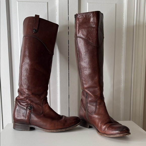 Frye Shoes - Frye Melissa Button Leather Boots in Cognac with Tan Lining